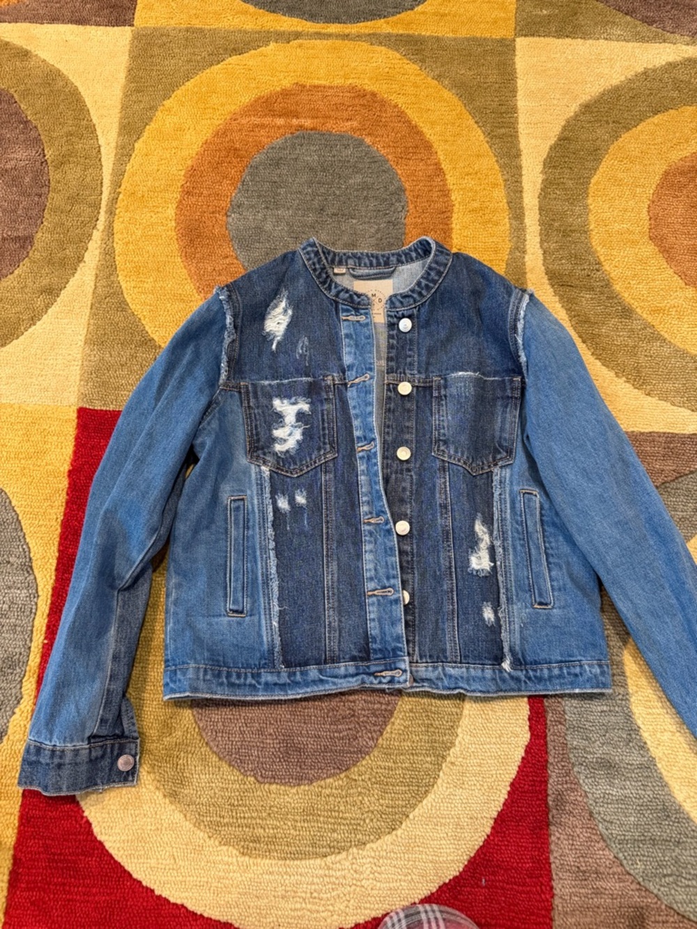 Vero Moda Mikky Distressed Collarless Denim Jean Jacket Women’s Size Medium